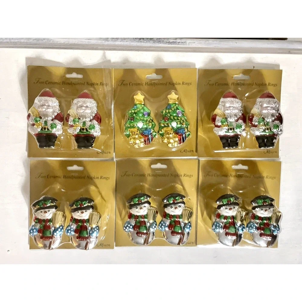 12 Ceramic Handpainted Napkin Rings ~Santa Claus ~ By Allure‎ 6 Pks Of 2